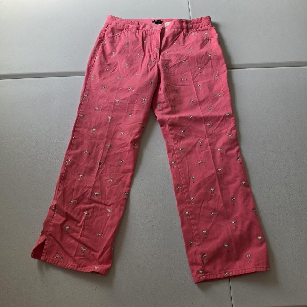 J.Crew Chino Pants Womens 6 Pink Martini Glass Embroidered Straight Leg Twill